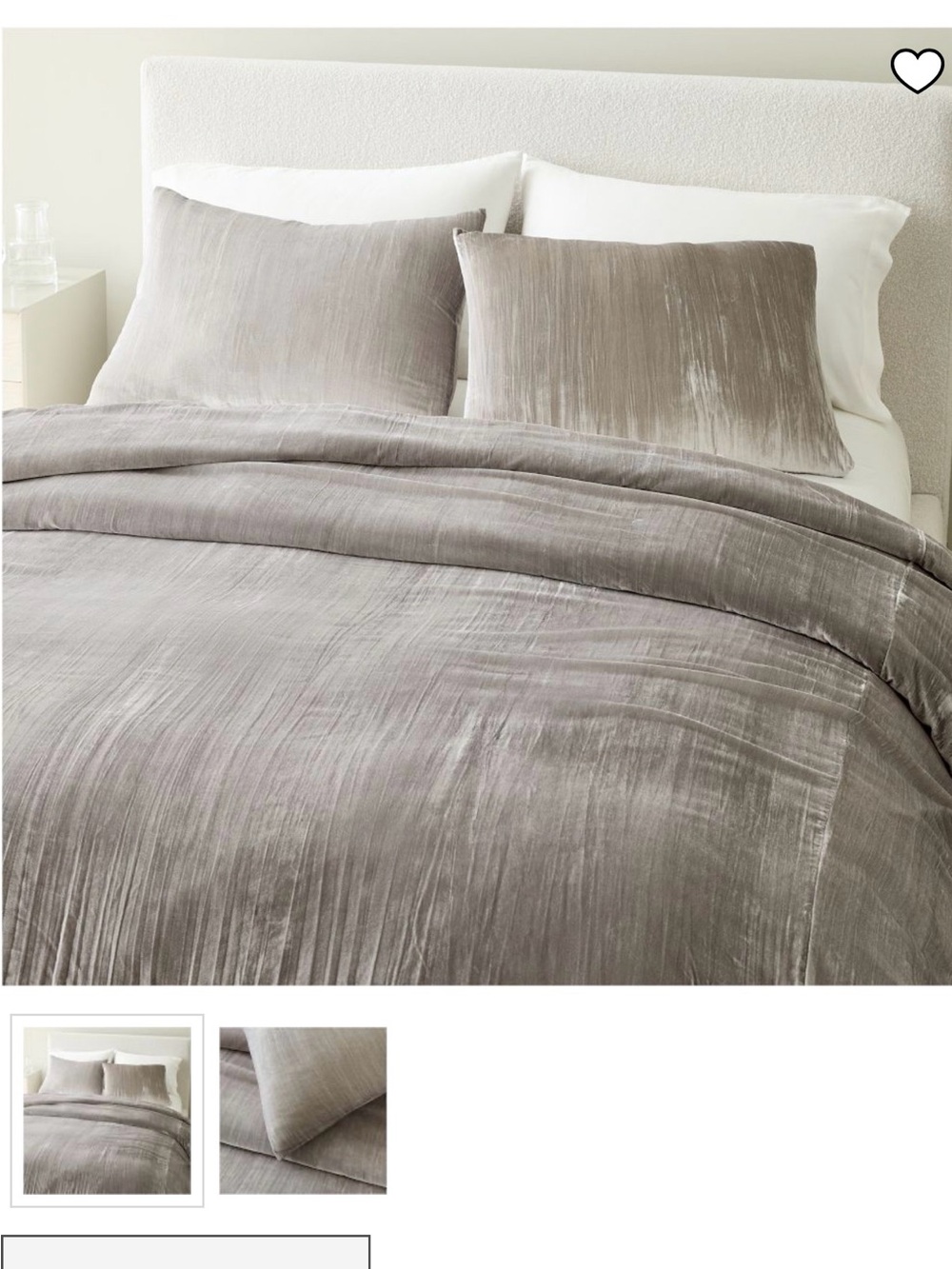 West Elm Shimmery Taupe Velvet-Effect Duvet Cover with two shams